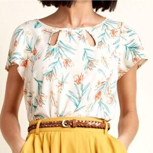 ModCloth Boardroom Brunch Keyhole Top Cream Green Orange Floral Plus Sz 1X